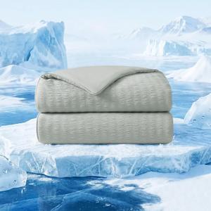 Joysoul Queen Size Seersucker Cooling Comforter - Lightweight Q-Max 0.45 Summer Bedding for Hot Sleepers & Night Sweats, Ultra Soft Reversible Comforter, Breathable Blanket, 90"x90", Light Gray