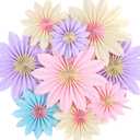 Pastel Paper Fans, Pastel Party Decorations for Classroom, Birthday, 9 PCS Yellow, Pink and Purple Pastel Paper Flower Decorations for Baby Shower, Wall Decor