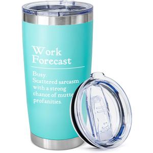 Equoza Work Forecast Tumbler, 20oz Stainless Steel Travel Mug with Lid, Funny Office Sarcastic Gift for Coworkers, Boss, Men or Women, Gag Birthday Cup Idea(Mint Green)