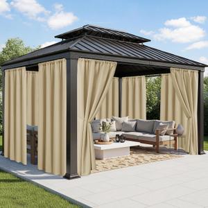 Outdoor Curtains for Patio Waterproof - 8 Panels Weatherproof Privacy Outside Curtains with Rod Pocket for Pergola, Gazebo, Porch, Cabana, Balcony, 54 x 84 Inch, Cream
