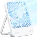 JISULIFE Desk Fan Battery Rechargeable, 4500mAh 180Foldable Portable Personal Fan, 4 Speeds Adjustable Long Battery-life for Home Office Travel Outdoor Gifts for Women Men-White