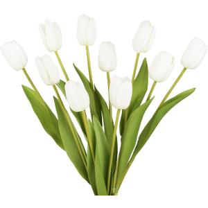 IPOPU White Tulips Artificial Flowers,10PCS Real Touch Fake Flowers 18.9" Realistic Long Stem Faux Tulips for Wedding Party Spring Easter Home Decoration (White)