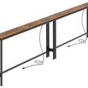 SUPERJARE 86.6 inch Narrow Console Table with Outlet, Sofa Tables, Behind Couch Table, Long Entryway Tables with Charging Station, for Living Room, Rustic Brown
