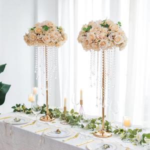 Sziqiqi Gold Tall Vases for Wedding Centerpiece - 29.5in Metal Flower Crystal Centerpieces Stand with Crystal Beads for Event Party Reception Center Piece Floral Arrangements