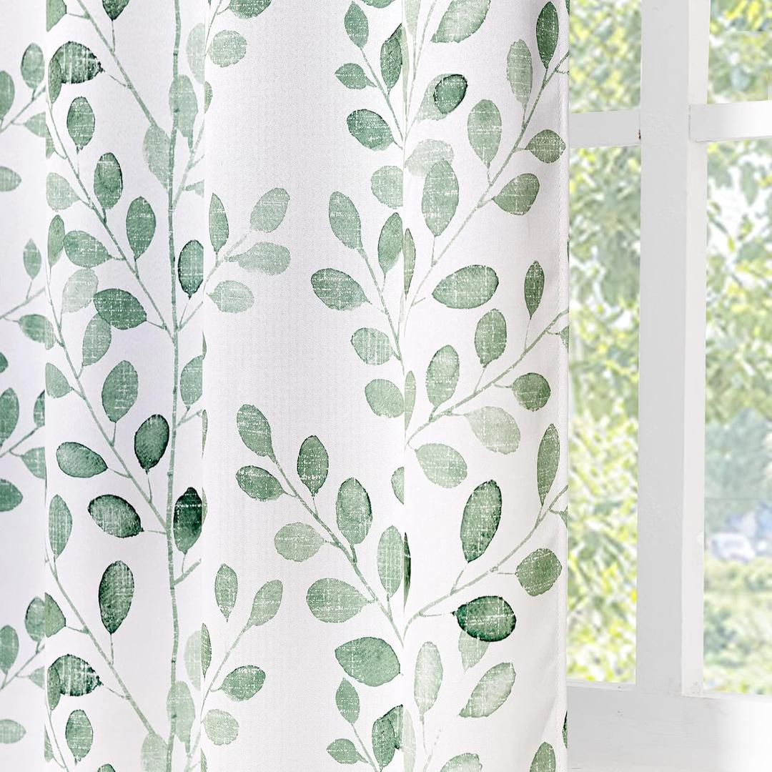 MYSKY HOME Green Botanical Leaf Curtains 84 inch Long 2 Panels Set Spring Curtains Patio Eucalyptus Leaf Pattern Grommet Thermal Insulated Drapes for Living Room Bedroom Farmhouse Country