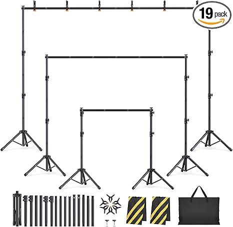 Eocnrhe Backdrop Stand Kit 6 Widths, 10x7.5ft Adjustable Background Stand for Parties & Studio Photography, Black