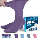 Doctor's Select Diabetic Socks - 4 Pairs Non Binding Socks for Women and Men (Medium, Dark Blue/Pink/Light Blue/Purple - 4 Pairs)