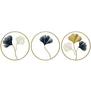MKUN Iron Wall Sculptures - Set of 3 Metal Round Wall Decor with Gingko Biloba Art Great for Home Hotel Decoration(Gold&Gray)
