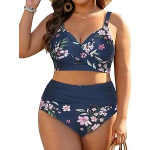 Women's Plus Size High Waisted Bikini - Two Piece Swimsuit Tummy Control Bathing Suit 2025 Twist Swimwear, 18W