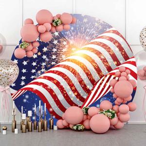 7.2ft American Flag Round Backdrop Cover, Flannel 4th of July Circle Backdrop Cover, Birthday Patriotic Veterans Party Chic Circular Arch Cover YMBXTPH301