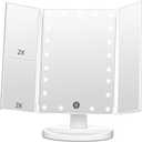 FASCINATE Trifold Vanity Mirror with Lights, Lighted Makeup Mirror 2X/3X Magnification, 21 LED Touch Dimming, Dual Power 180 Rotation Lit Beauty Table Mirror, Make up Mirror with Lighting