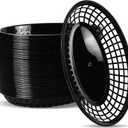 50 Pack Oval Fast Food Baskets, 9 Inch Plastic Storage Basket, Black Food Serving Tray for Fries, Hot Dogs, Burger, Sandwiches, Picnics