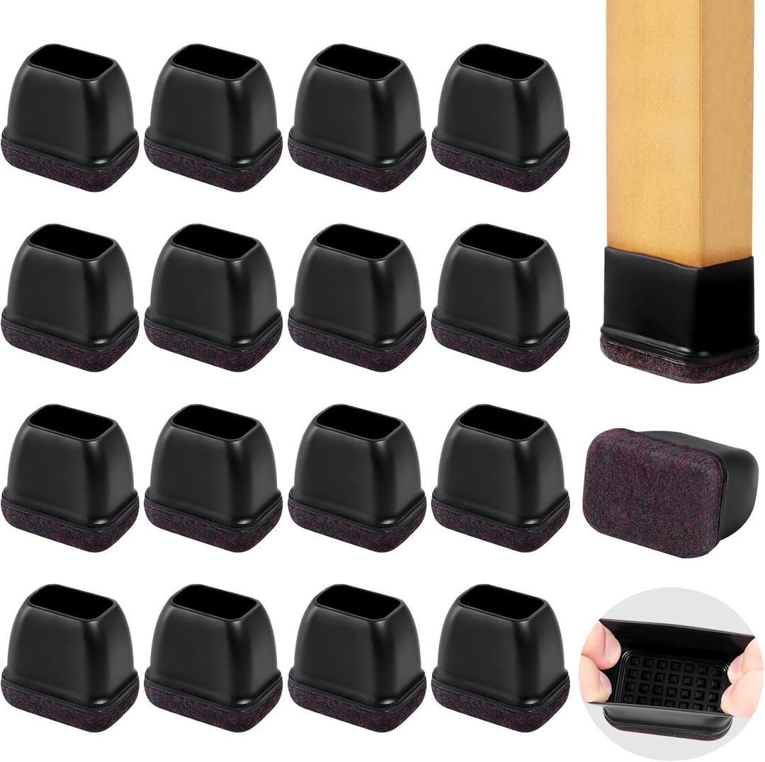 Small Rectangle Silicone Chair Leg Caps with Felt Pads, 16PCS Rectangular Chair Leg Floor Protectors for Hardwood Floors, Chair Leg Covers to Protect Floors(Black,Fit Length 0.9"-1.3" Width 0.6"-0.8")
