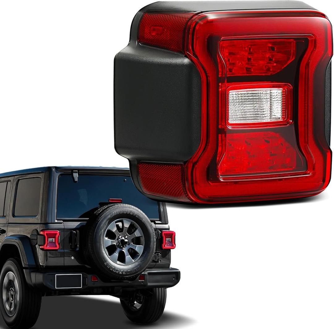 LED Tail Lights Compatible with 2018 2019 2020 2021 2022 2023 2024 2025 Jeep Wrangler Led Taillights W/O BLIS Rear Reverse Stop Brake Tail Lamp Assy Replacement OEM#68434890AB (Left Driver Side)