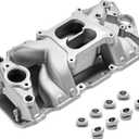 2026 7501 Intake Manifold Aluminum Performance Dual Plane Air-Gap Compatible with Chevy Small Block SBC 1955-86 262 265 267 283 302 305 307 327 350 400 V8 Engine, Silver