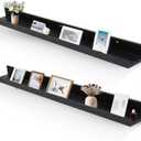 Muzilife 45.3" Large Floating Wall Ledge Shelves with Lip - Set of 2 Wood Floating Shelves - Black Wall Mounted Picture Ledge for Office, Bathroom, Bedroom, Living Room, Kitchen