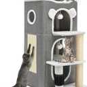 YITAHOME 3-Tier Cat House, Cat Beds for Indoor Cats, Modern Cat Condo with Highway Cave, Scratch & Itching Post, Climbing Stand, Cat Cube Playhouse for Multi Kittens, Grey