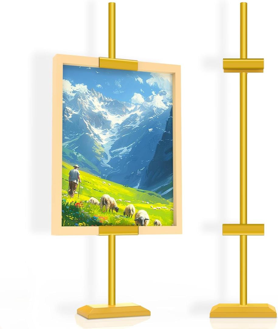 Adjustable Tabletop Easel Stand for Frames up to 29" H,Picture Easels for Display, Gold Easel, Picture Frame Stand, Adjustable Art Easel, Metal Picture Frame Holder Stand Table for Art, Photo (Gold)