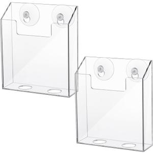 Thyle 2 Pcs Acrylic Brochure Holders Suction Cup Display Racks Wall Window or Glass Mount Clear Organizer Brochure Hanging Pamphlet Holder for Flyer Magazine File Display Book(7.25" X 6.25" X 2")