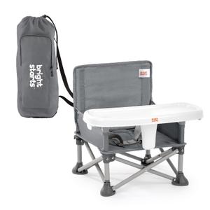 Bright Starts Pop N Sit Portable Booster Seat, 3-in-1 Floor Seat, Travel High Chair & Toddler Booster with Feeding Tray, Indoor/Outdoor, Grey, 6 Months - 3 Years