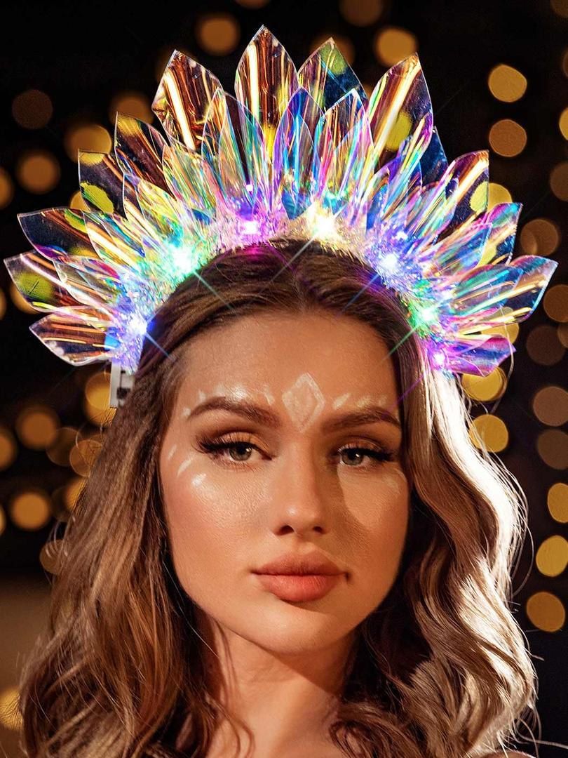 Light Up Crown Rave Hair Accessories Led Costume Headpiece For Women (1 Count (Pack of 1), Multi-colored)