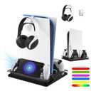 Cooling Station And Console Stand for Ps5/Ps5 Slim/Ps5 Pro,Dual Controller Charging Dock with Rgb for Playstation 5,with PS Portal Charger,Headset & Holder Charging Ports