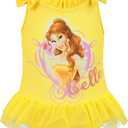 Disney Princess Girls Beauty and The Beast Swimsuit One Piece Belle Swimming Costume (7, Yellow)