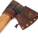 Wood Axe With 2-in-1 Camping Leather Hatchet Sheath Axe Head Cover Protector with Axe Handles Loop for Belt Attachment Outdoors Tools Accessories, Brown
