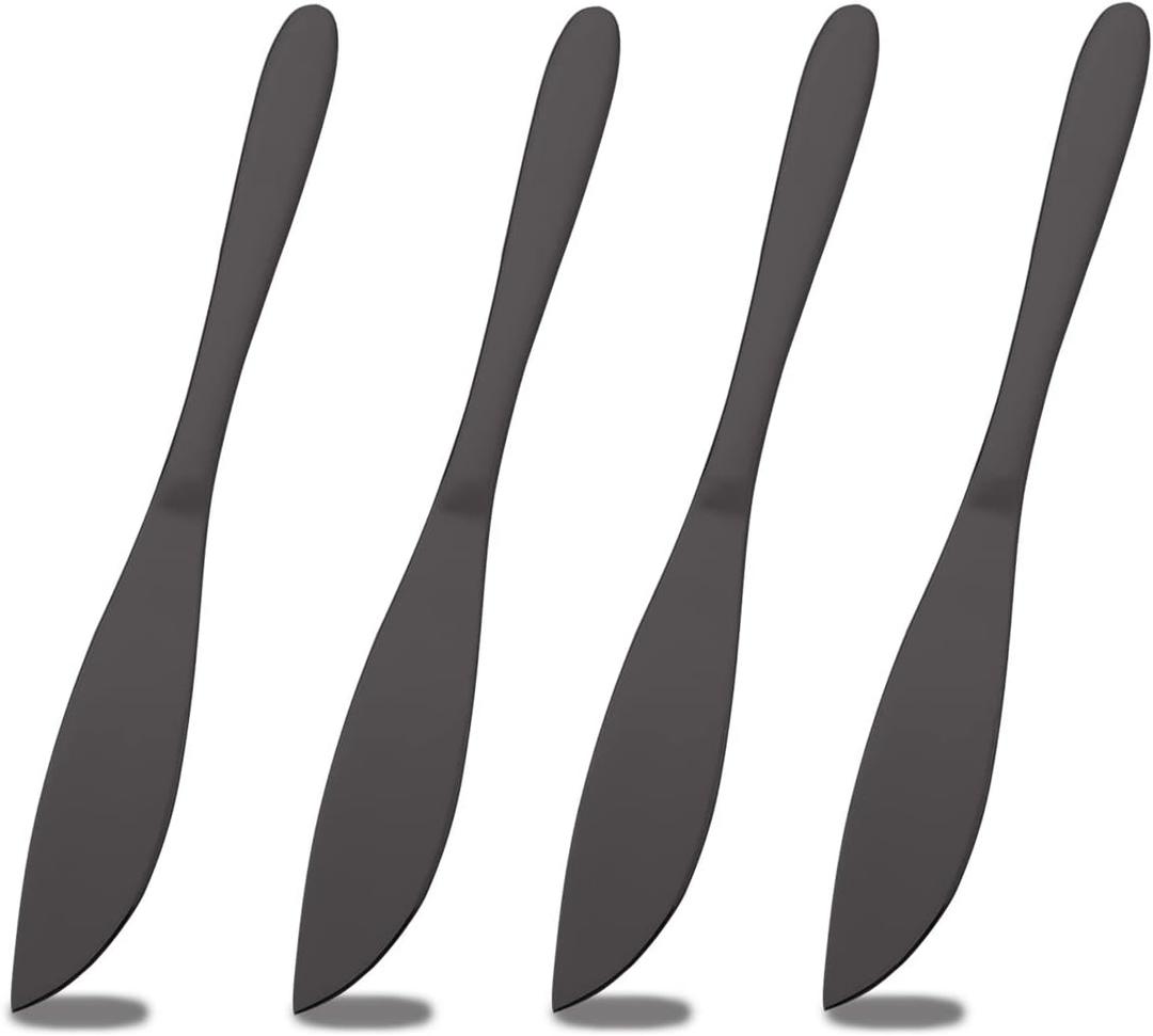 4-Piece Steak Knives Set, Black Stainless Steel Knives Set, Dinner Knife set for 4, Polished Shiny Blade & Handle, Plain Edge Steak Knives Set of 4, Dishwasher Safe