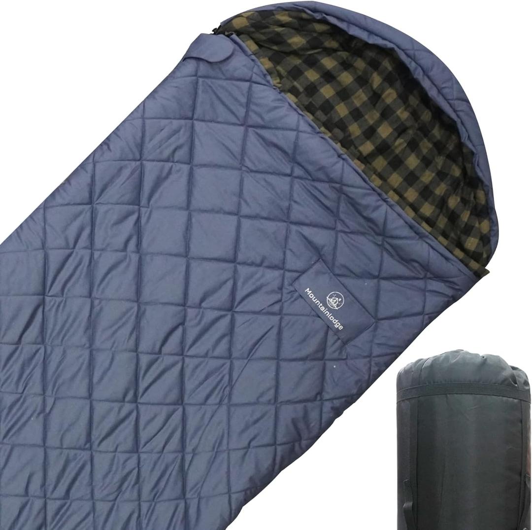 Mountainlodge 100% Cotton Shell and Lining Sleeping Bag for Adult Cold Weather with Compression Bag&Carry Bag for Camping,Travel and Car Camping