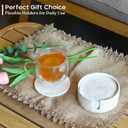 CHI AN HOME 4" White Capiz Shell Decorative Coasters Set of 6 with Holder, Round Coastal Farmhouse Coasters for Coffee Table Decor, Modern Cute Drink Coasters Housewarming Gift