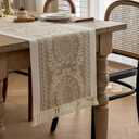 Farmhouse Boho Rustic Neutral Table Runner Decor with Tassel for Kitchen, Dining Table, Coffee Table