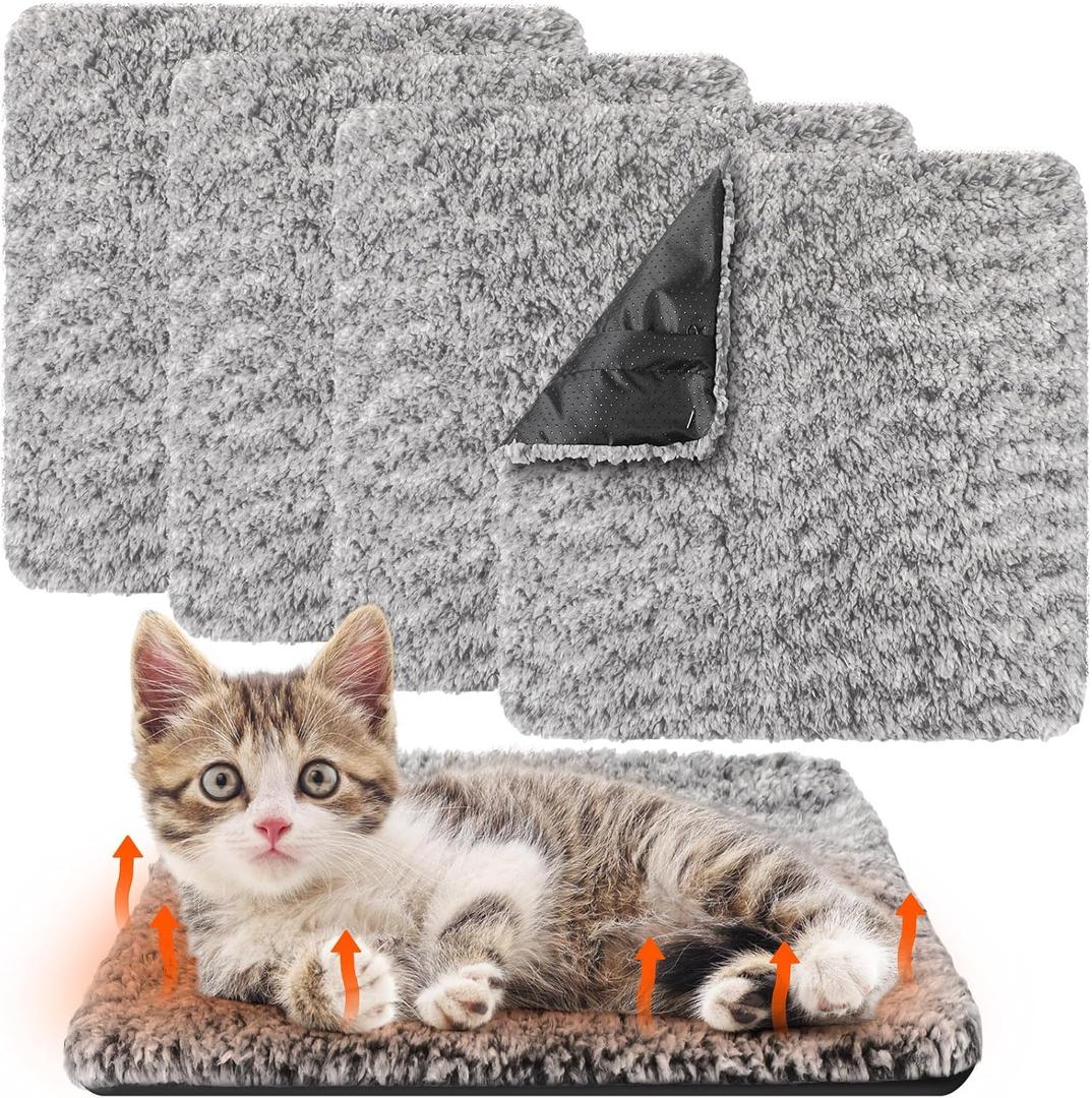 Drydiet 4 Pack Self Warming Cat Pads Self Heating Cat Mat Washable Homeless Dogs Thermal Pads Kennel Pad Reflects Body Heat Warm Crate Bed Mat for Indoor Outdoor Pet(Gray,12 x 12 Inch)