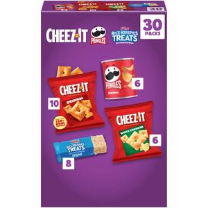 Kellogg's Cheez-It, Pringles & Rice Krispies Treats Snacks Mega Variety Pack, 30.1oz Box (30 Count) (EXP 03/23/26)