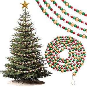 27 ft Long Christmas Wood Bead Garland 3 Pcs 9 ft Wood Christmas Tree Garland Decoration Vintage Beaded Garlands for Xmas Wedding Holiday Farmhouse Home Boho Decor (Gold)