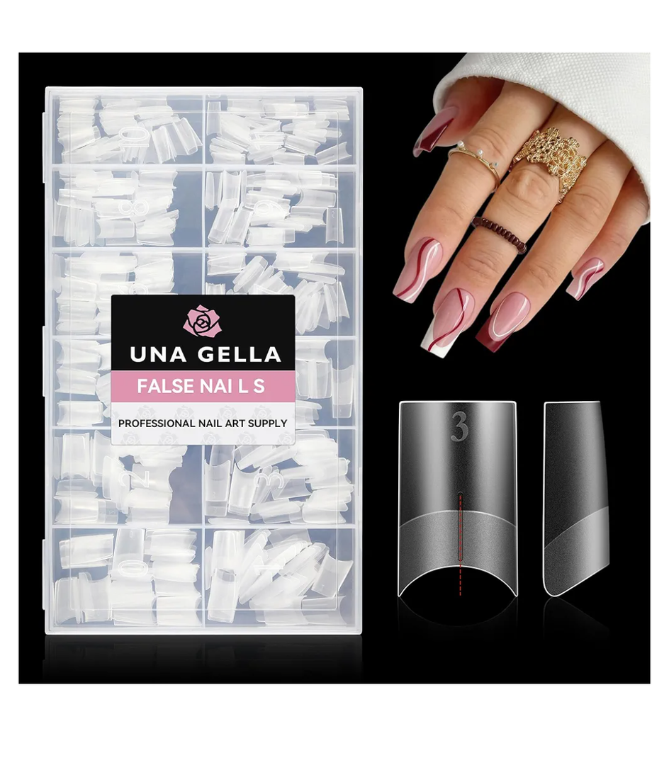 UNA GELLA Medium Square Gel Nail Tips 504pcs Full Matte Square Gel Tips Half Cover Clear False Nails Tips No C Curve with Position Line for Perfect Nail Extentions 12 Sizes, Gelly Tips