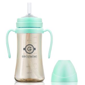 GROSMIMI Spill Proof no Spill Magic Sippy Cup with Straw with Handle for Baby and Toddlers, PPSU, BPA Free 10 Oz (Aqua Green)