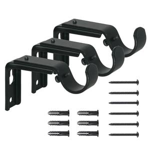 eletriace Curtain Rod Bracket Heavy Duty Adjustable Window Hardware Rod Holders Hanger for 1 inch Rods, Set of 6 (Black - Adjustable)