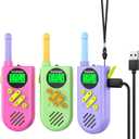 Walkie Talkies for Kids Rechargeable,Toys for Boys and Girls Ages 3-12, 3 Pack Long Range 2-Way Radios, Birthday Gifts,Christmas Stockings, Outdoor Play, Family Games, Hiking Camping Gear (Rainbow Trio)