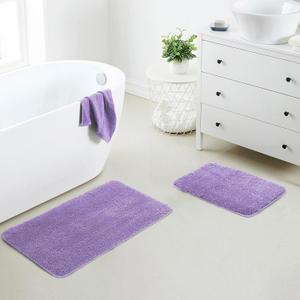Bathroom Rug Set 2Piece, Thick &Soft Microfiber Shaggy, U Shaped Contour, Machine Washable Bath Mats, Absorbent Bath Rugs, Non-Slip Rubber Backing Bath Mat for Bathroom Floor, Tub and Shower, Lavender, 31x19 Inch