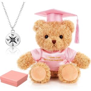 Zhanmai 3 Pcs 2026 Graduation Gift Set Include Graduation Plush Bears Encouragement Inspirational and Compass Necklace for Preschool Kindergarten Primary College High School Party Favors (Pink)