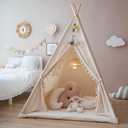 Teepee Tent for Kids with Padded Mat Foldable Tone Play Tents for Girl and Boy Canvas Tepee Playhouse for Child Indoor Outdoor