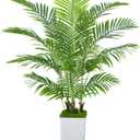 Artificial Palm Tree Artificial Silk Plant Fake Tree with White Tall Planter Faux Tropical Areca Floor Plant in Pot (1, White Tall Planter, 5 FT)
