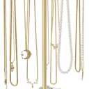 NiHome 360 Rotating Necklace Holder Stand, 24-Hook Metal Jewelry Organizer with Wooden Base Tray, Tangle-Free Display for Necklaces, Bracelets, Earrings, and Accessories, Ideal for Vanity or Dresser
