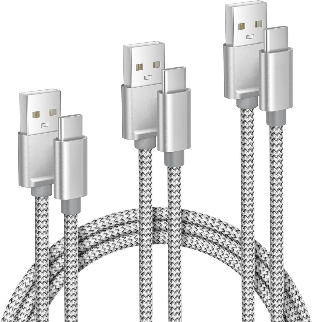 Elebase iPhone 16 15 Pro Max Charger Cord 1.5/3.3/6.6FT 3 Pack,USB to USB Type C Car Charging Cable,USBC Power Cable for New Apple iPad mini Air,Airpods 4,Samsung Galaxy S25 S24 S23 Plus Ultra,Z Flip (Silver)