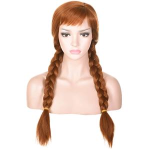 morvally Womens Light Brown Synthetic Hair Wigs with Two Long Braided Pigtails for Woman Cosplay, Halloween, Costume, Party (2 Piece Set)