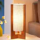 EDISHINE 13.5" Small Table Lamp, Walnut Wood Cylinder Nightstand Lamp for Bedroom, Beige Linen Shade, Corner Modern Bedside Lamp for Living Room, On-Off Line Switch, E26 Base (Bulb Not Included) (Dark Pearwood Color)