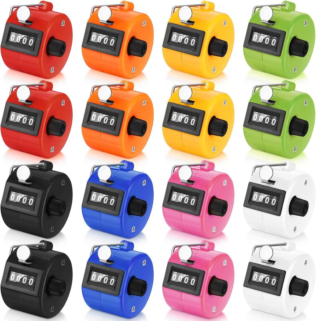 Kathfly 16 Pcs Handheld Clicker Counter 4 Digit Mechanical Tally Counter Assorted Color Pitch Palm for Counting Numbers Knitting Coaching Golf Lap Fishing School Sports Event