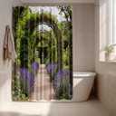 Batmerry European Flowers Scenery Garden Decoration Shower Curtain, Colourful English Summer Garden Path Arch Decor Shower Curtain for Shower Stall Bathroom Waterproof of Standard Size 72x72 Inch