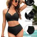 Tempt Me Women Two Piece Swimsuit High Waisted Bikini Halter Vintage Retro Bathing Suit Push up Swimwear (L)